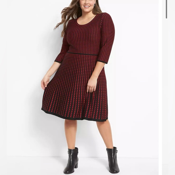 Lane Bryant Dresses & Skirts - LANE BRYANT NWOT Fit/Flare 3/4 Red/Black Scoop Career/Party Sweater Dress 26/28